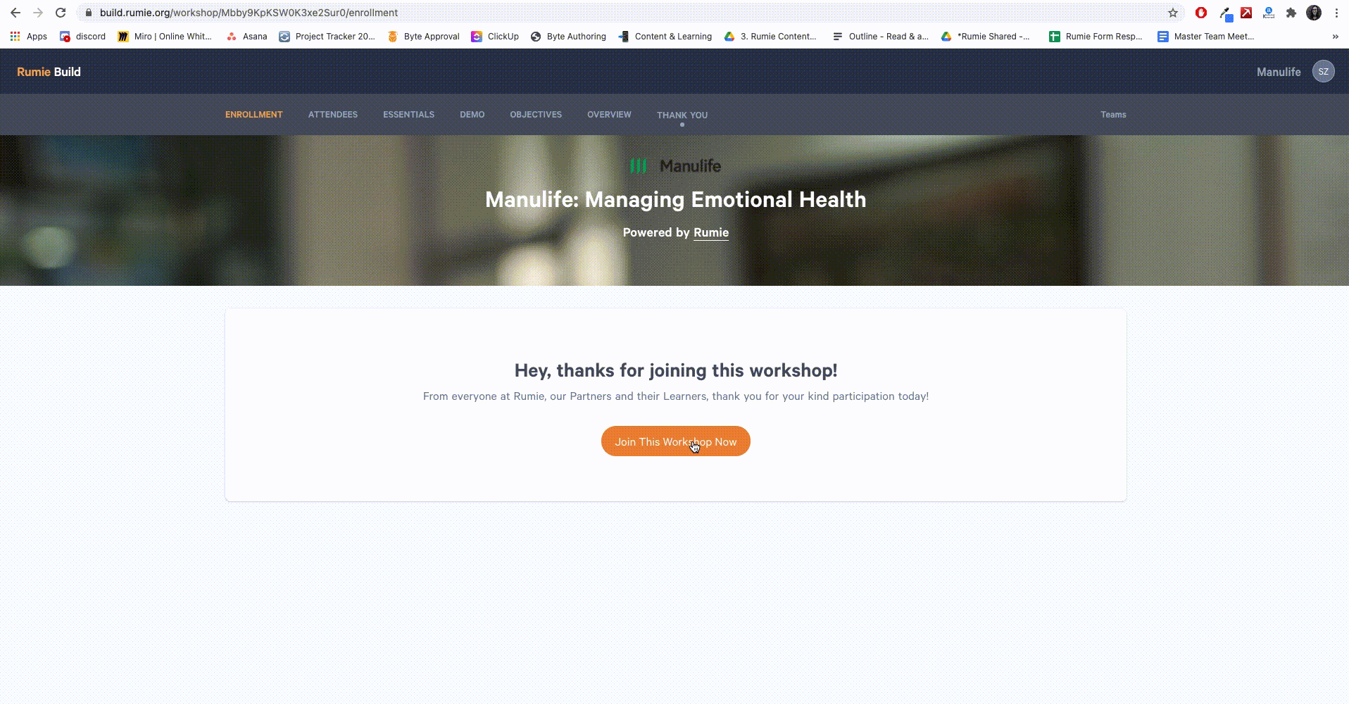 Demo of corporate workshops on Rumie Build